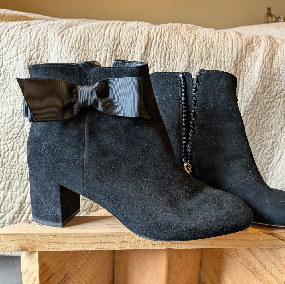 Black Kate Spade Suede Ankle Boots with Bow